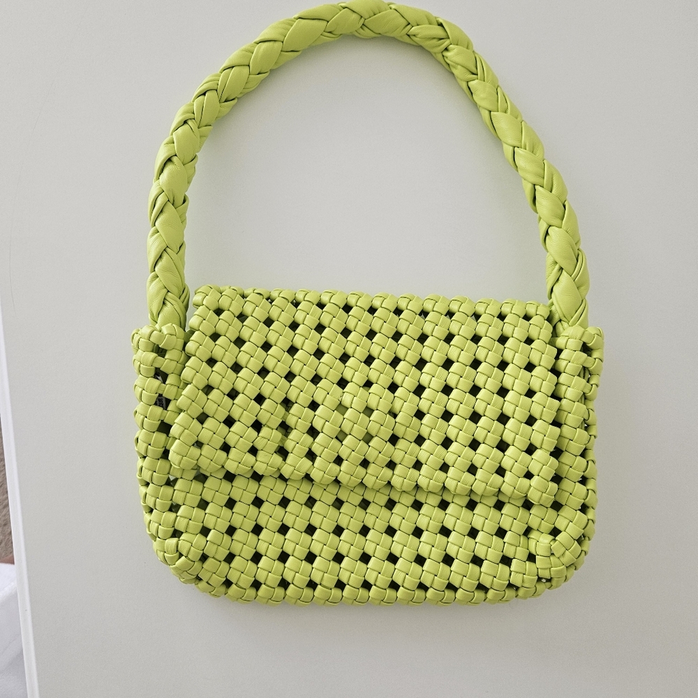 Lime Green Woven Handbag
